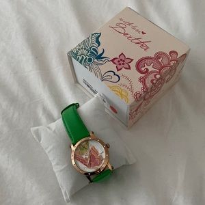 BERTHA Isabella Mother of Pearl Green Leather Ladies Watch Brand-New